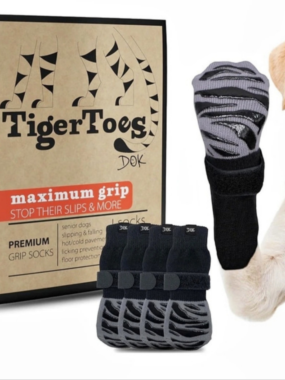 New 2 Pairs TigerToes Maximum Grip Premium Grip Socks Dog Grip Socks Medium NWT